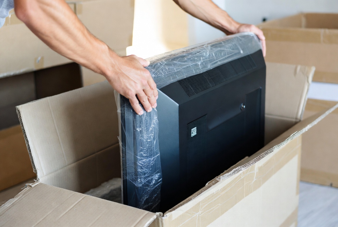 Filling empty spaces inside a TV box with protective material